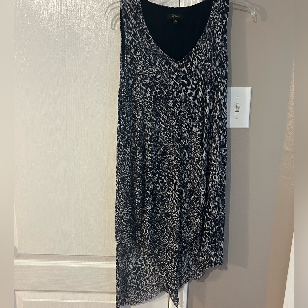 Cupio Size Medium Long Tunic Asymmetrical Sheer Lined Animal Top